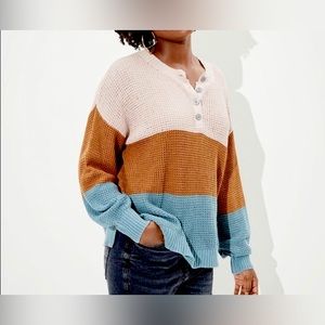 American Eagle Striped Henley Sweater Size XS